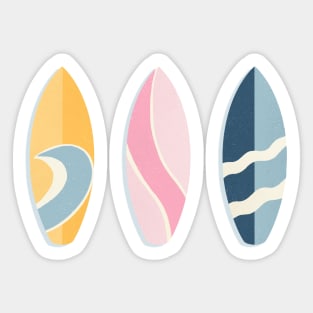 Retro surfboards lineup - pink, blue and yellow Sticker